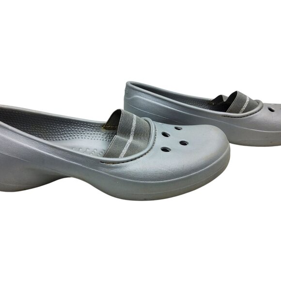 Womens Crocs On A Clock Silver Elastic Banded Classics Shoes - Picture 2 of 8